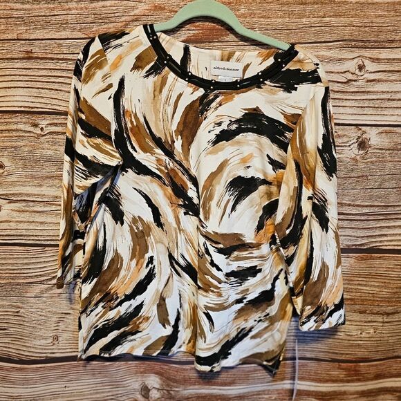 Alfred Dunner top Women's small mid Sleeve black/tan/white NWT - Picture 1 of 5